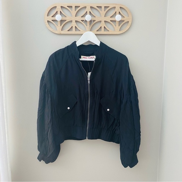 Free People On Pointe Bomber Jacket Black Sz Small - Picture 1 of 8